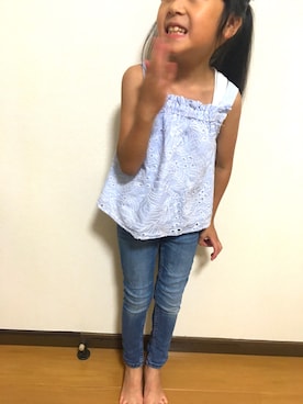 「ZARA KIDSのアイテム（シャツ/ブラウス、ブルー系）」を使った、hi7さん（キッズ・120cm）の夏コーディネート