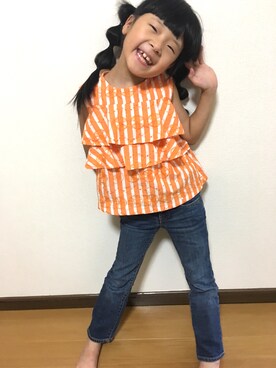 「ZARA KIDSのアイテム（シャツ/ブラウス、オレンジ系）」を使った、hi7さん（キッズ・120cm）の夏コーディネート