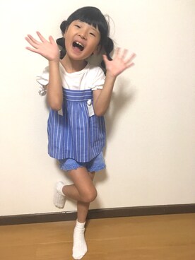 「ZARA KIDSのアイテム（キャミソール、ブルー系）」を使った、hi7さん（キッズ・120cm）の夏コーディネート