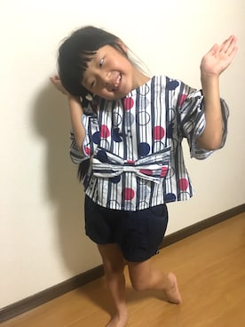 「apres les cours（アプレレクール）のアイテム（シャツ/ブラウス、ホワイト系）」を使った、hi7さん（キッズ・120cm）の夏コーディネート