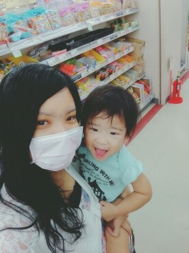 「アイテム（ロンパース、グリーン系）」を使った、cnaさん（キッズ・70cm）の冬コーディネート