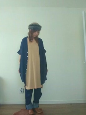 「ハイウエストストレートジーンズ」｜「アイテム（ワンピース/ドレス）」を使った、manami💞さん（レディース・167cm）の冬コーディネート