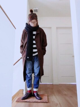 「しまむら（シマムラ）のアイテム（ステンカラーコート）」を使った、manami💞さん（レディース・165cm）の冬コーディネート