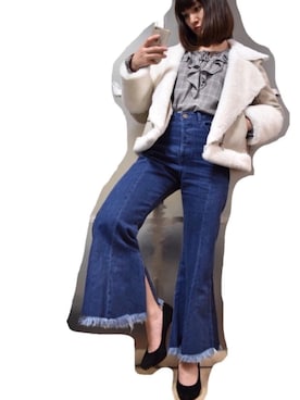 「PAGEBOY（ページボーイ）のアイテム（ライダースジャケット）」を使った、narumiさん（レディース・158cm）の冬コーディネート