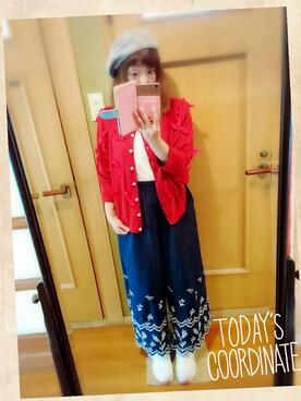 「POU DOU DOU（プードゥドゥ）のアイテム（ハンチング/ベレー帽）」を使った、ユーリさん（レディース・152cm）の秋コーディネート