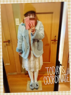 「POU DOU DOU（プードゥドゥ）のアイテム（ムートンコート）」を使った、ユーリさん（レディース・152cm）の冬コーディネート