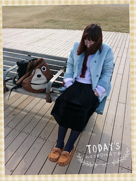 「POU DOU DOU（プードゥドゥ）のアイテム（ムートンコート）」を使った、ユーリさん（レディース・152cm）の冬コーディネート