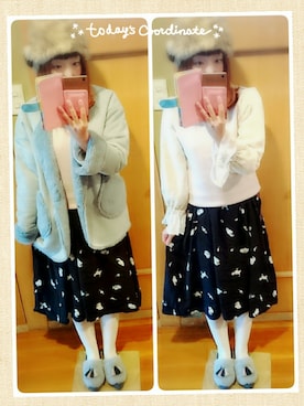 「POU DOU DOU（プードゥドゥ）のアイテム（ムートンコート）」を使った、ユーリさん（レディース・152cm）の冬コーディネート