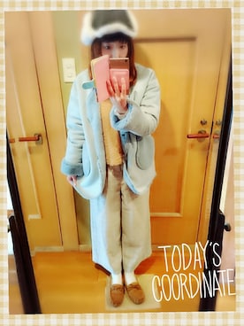 「POU DOU DOU（プードゥドゥ）のアイテム（ムートンコート）」を使った、ユーリさん（レディース・152cm）の冬コーディネート