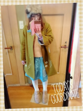「POU DOU DOU（プードゥドゥ）のアイテム（チェスターコート）」を使った、ユーリさん（レディース・152cm）の冬コーディネート