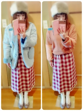 「POU DOU DOU（プードゥドゥ）のアイテム（ムートンコート）」を使った、ユーリさん（レディース・152cm）の冬コーディネート