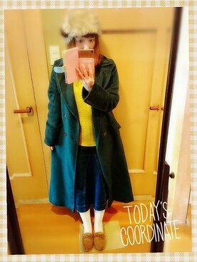 「POU DOU DOU（プードゥドゥ）のアイテム（チェスターコート）」を使った、ユーリさん（レディース・152cm）の冬コーディネート