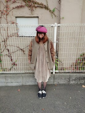 「Crisp（クリスプ）のアイテム（ノーカラージャケット）」を使った、ユーリさん（レディース・152cm）の冬コーディネート