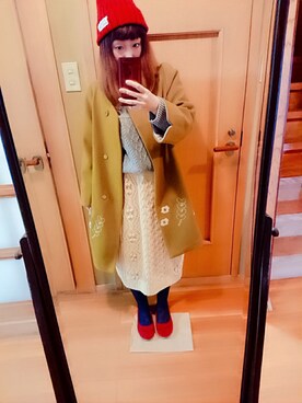 「POU DOU DOU（プードゥドゥ）のアイテム（チェスターコート）」を使った、ユーリさん（レディース・152cm）の冬コーディネート