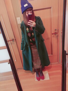 「POU DOU DOU（プードゥドゥ）のアイテム（チェスターコート）」を使った、ユーリさん（レディース・152cm）の冬コーディネート
