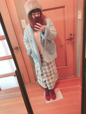 「POU DOU DOU（プードゥドゥ）のアイテム（ムートンコート）」を使った、ユーリさん（レディース・152cm）の冬コーディネート