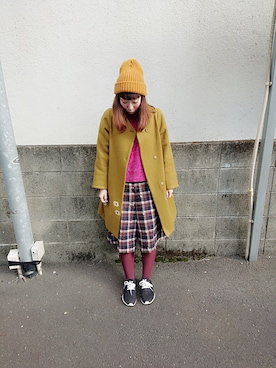 「POU DOU DOU（プードゥドゥ）のアイテム（チェスターコート）」を使った、ユーリさん（レディース・152cm）の冬コーディネート