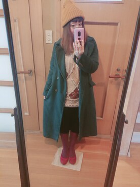 「POU DOU DOU（プードゥドゥ）のアイテム（チェスターコート）」を使った、ユーリさん（レディース・152cm）の冬コーディネート