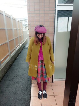 「POU DOU DOU（プードゥドゥ）のアイテム（チェスターコート）」を使った、ユーリさん（レディース・152cm）の冬コーディネート