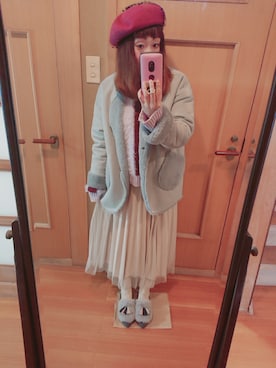 「POU DOU DOU（プードゥドゥ）のアイテム（ムートンコート）」を使った、ユーリさん（レディース・152cm）の冬コーディネート