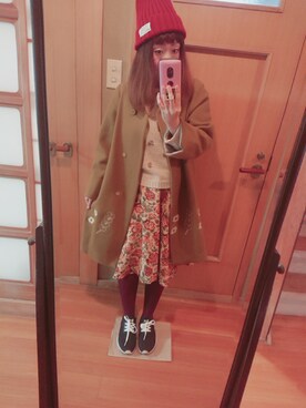 「POU DOU DOU（プードゥドゥ）のアイテム（チェスターコート）」を使った、ユーリさん（レディース・152cm）の冬コーディネート