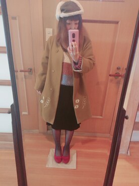 「POU DOU DOU（プードゥドゥ）のアイテム（チェスターコート）」を使った、ユーリさん（レディース・152cm）の冬コーディネート