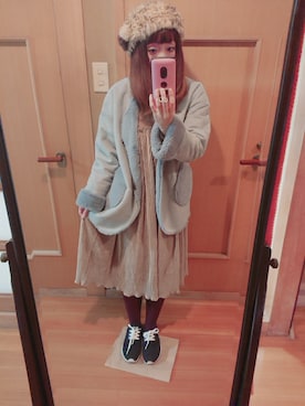 「POU DOU DOU（プードゥドゥ）のアイテム（ムートンコート）」を使った、ユーリさん（レディース・152cm）の冬コーディネート