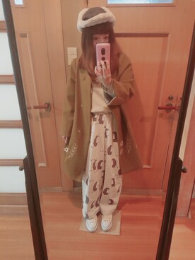 「POU DOU DOU（プードゥドゥ）のアイテム（チェスターコート）」を使った、ユーリさん（レディース・152cm）の冬コーディネート