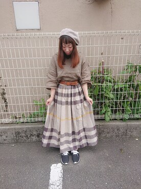 「POU DOU DOU（プードゥドゥ）のアイテム（ハンチング/ベレー帽）」を使った、ユーリさん（レディース・152cm）の夏コーディネート