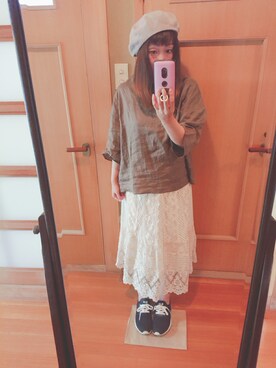 「POU DOU DOU（プードゥドゥ）のアイテム（ハンチング/ベレー帽）」を使った、ユーリさん（レディース・152cm）の夏コーディネート