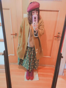 「POU DOU DOU（プードゥドゥ）のアイテム（チェスターコート）」を使った、ユーリさん（レディース・152cm）の冬コーディネート
