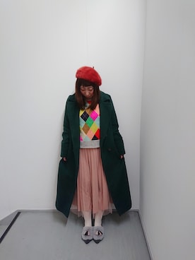 「POU DOU DOU（プードゥドゥ）のアイテム（チェスターコート）」を使った、ユーリさん（レディース・152cm）の冬コーディネート