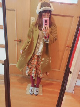 「POU DOU DOU（プードゥドゥ）のアイテム（チェスターコート）」を使った、ユーリさん（レディース・152cm）の冬コーディネート