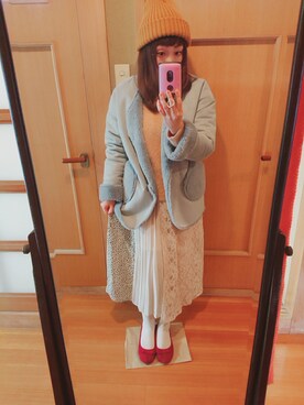 「POU DOU DOU（プードゥドゥ）のアイテム（ムートンコート）」を使った、ユーリさん（レディース・152cm）の冬コーディネート