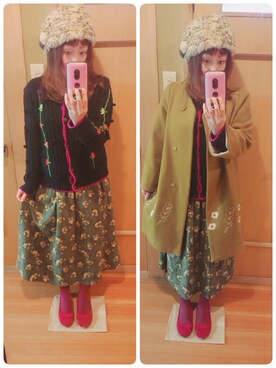 「POU DOU DOU（プードゥドゥ）のアイテム（チェスターコート）」を使った、ユーリさん（レディース・152cm）の冬コーディネート