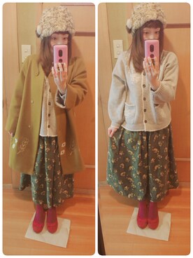 「POU DOU DOU（プードゥドゥ）のアイテム（チェスターコート）」を使った、ユーリさん（レディース・152cm）の冬コーディネート