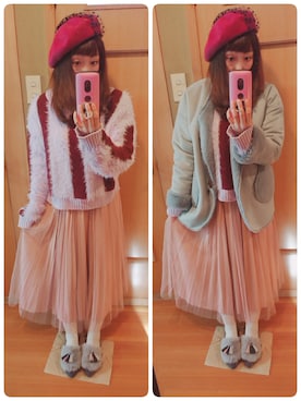 「POU DOU DOU（プードゥドゥ）のアイテム（ムートンコート）」を使った、ユーリさん（レディース・152cm）の冬コーディネート