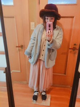 「POU DOU DOU（プードゥドゥ）のアイテム（ムートンコート）」を使った、ユーリさん（レディース・152cm）の冬コーディネート