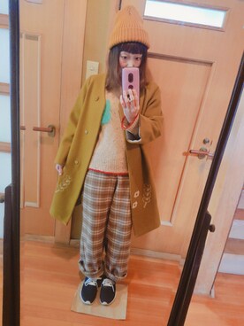 「POU DOU DOU（プードゥドゥ）のアイテム（チェスターコート）」を使った、ユーリさん（レディース・152cm）の冬コーディネート