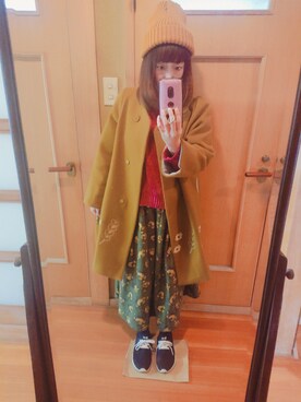 「POU DOU DOU（プードゥドゥ）のアイテム（チェスターコート）」を使った、ユーリさん（レディース・152cm）の冬コーディネート
