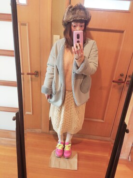 「POU DOU DOU（プードゥドゥ）のアイテム（ムートンコート）」を使った、ユーリさん（レディース・152cm）の冬コーディネート