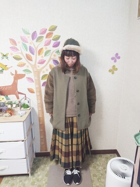 「Crisp（クリスプ）のアイテム（ノーカラージャケット）」を使った、ユーリさん（レディース・152cm）の冬コーディネート
