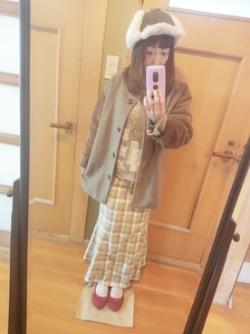 「Crisp（クリスプ）のアイテム（ノーカラージャケット）」を使った、ユーリさん（レディース・152cm）の冬コーディネート
