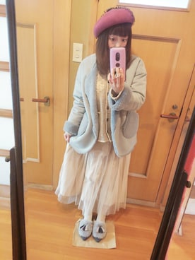「POU DOU DOU（プードゥドゥ）のアイテム（ムートンコート）」を使った、ユーリさん（レディース・152cm）の冬コーディネート