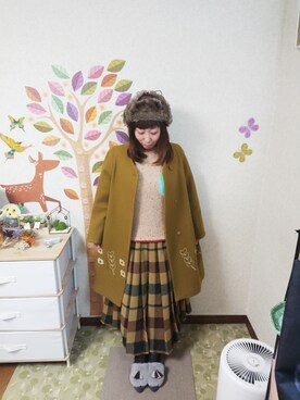 「POU DOU DOU（プードゥドゥ）のアイテム（チェスターコート）」を使った、ユーリさん（レディース・152cm）の冬コーディネート