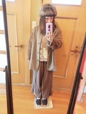 「Crisp（クリスプ）のアイテム（ノーカラージャケット）」を使った、ユーリさん（レディース・152cm）の冬コーディネート