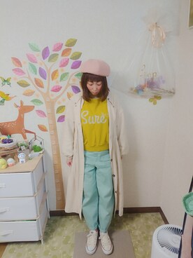 「POU DOU DOU（プードゥドゥ）のアイテム（スウェット）」を使った、ユーリさん（レディース・152cm）の春コーディネート