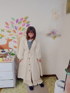 「Crisp（クリスプ）のアイテム（ステンカラーコート）」を使った、ユーリさん（レディース・152cm）の春コーディネート
