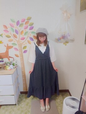 「POU DOU DOU（プードゥドゥ）のアイテム（帽子）」を使った、ユーリさん（レディース・152cm）の夏コーディネート