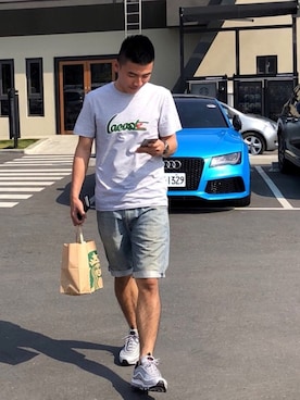 「LACOSTE」｜「アイテム（財布/小物）」を使った、潘韋翰さん（メンズ・172cm）の冬コーディネート
